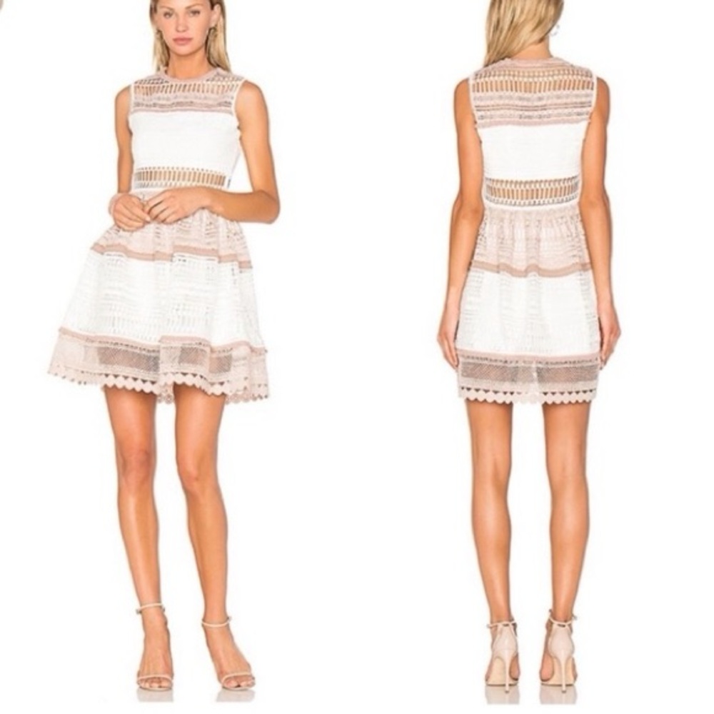 ALEXIS Melania Embroidered Lace Dress in White Beige Women's Size Small